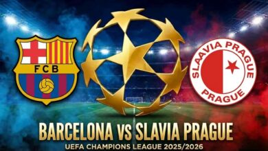 صورة تقديم مباراة برشلونة وسلافيا براغ في دوري أبطال أوروبا 2025/2026